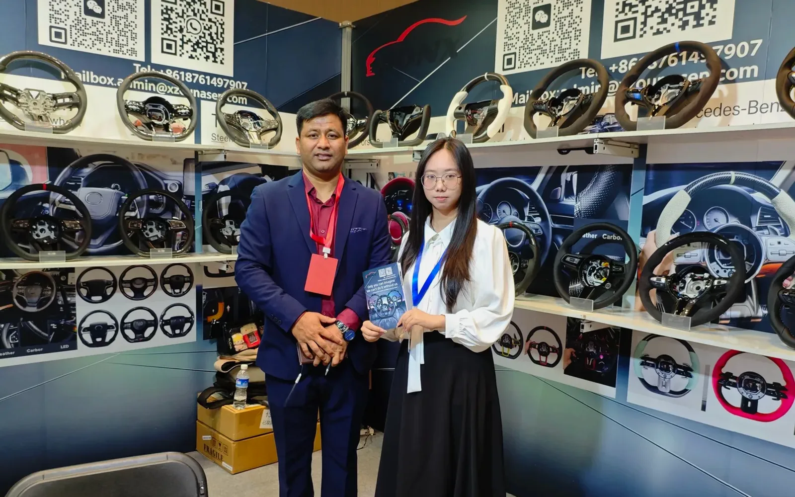 BRONFELD steering wheel display at a trade show booth